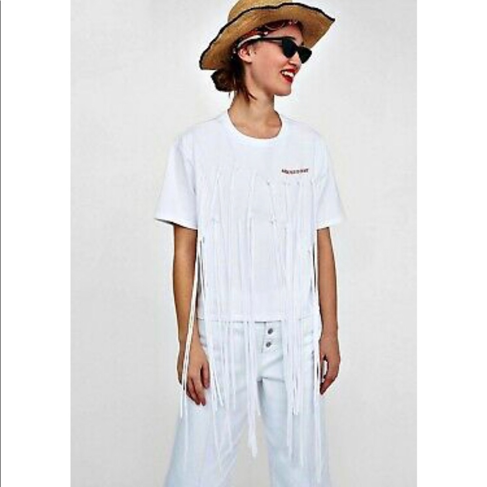 Zara White Addicted to Create Fringe T-Shirt Small